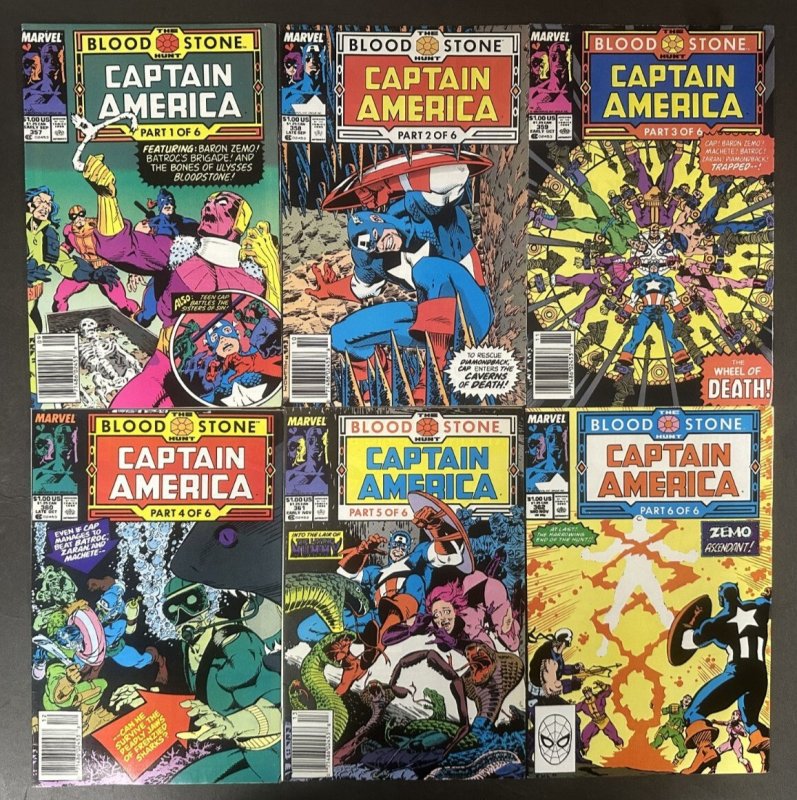 Captain America (1968) #357-362 VF 1st App Crossbones Newsstand Lot of 6 (Marvel Comics, 1968), raw comic book in VF condition — front cover