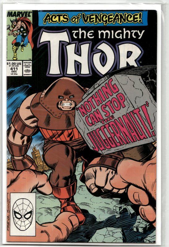The Mighty Thor #411 (Marvel Comics, 1989), raw, ungraded comic book — front cover
