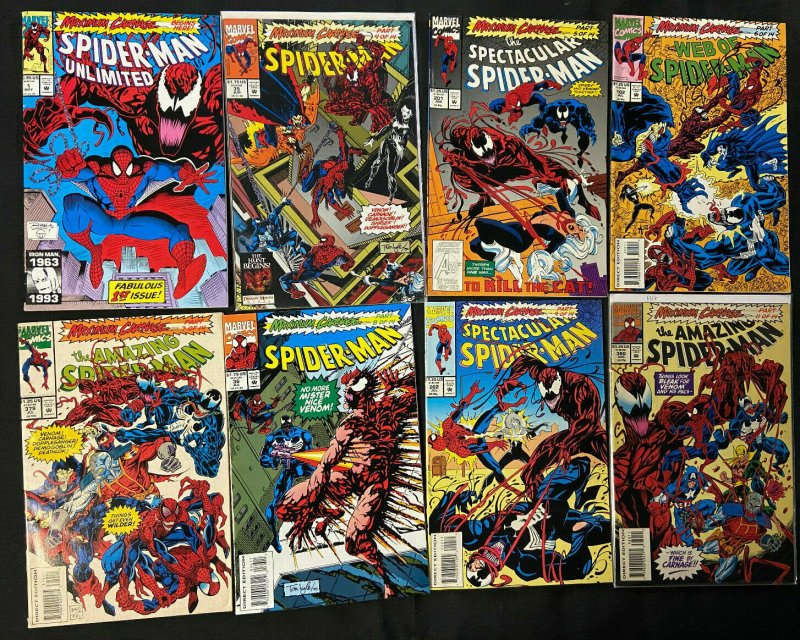 Spider-Man Maximum Carnage Part 1,2, 4-14 Most Vf-Vf+ Bagley, Lim, S Buscema Art (Marvel Comics, 1993), raw comic book in VF+ condition — front cover