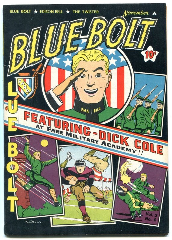 Blue Bolt V.2 #6 (Novelty Press, 1942), raw comic book in VF- condition — front cover