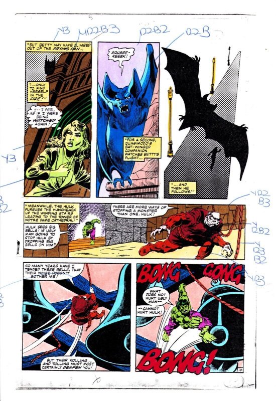 Incredible Hulk vs. Quasimodo P.10 Color Guide Art - 1982 - by Bob Sharen (1982), raw, ungraded comic book — front cover
