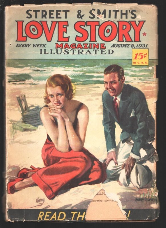 Love Story 8/8/1931-Modest Stein Beach Scene Cover-Pulp Fiction by Mona Morrow-I, raw, ungraded comic book — front cover