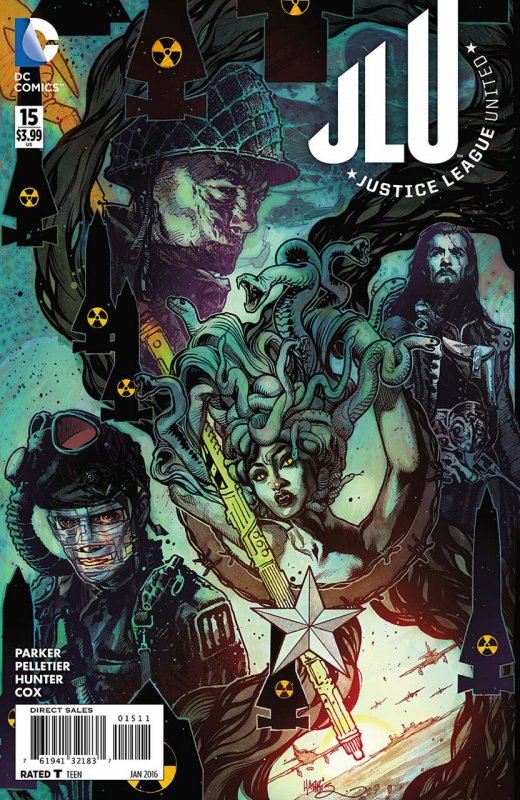 Justice League United #15 (2014), raw comic book in VF/NM condition — front cover