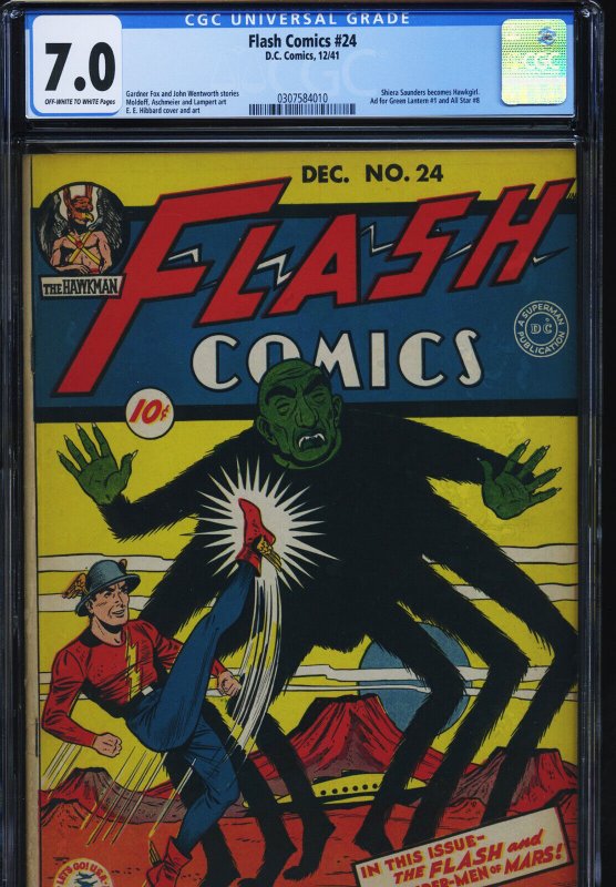 Flash Comics #24 (DC Comics), CGC 7.0 graded comic book, Universal Blue label — front cover in its holder