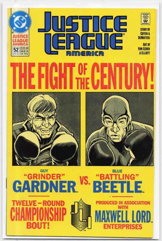 Justice League America #52 (DC Comics, 1991), raw, ungraded comic book — front cover