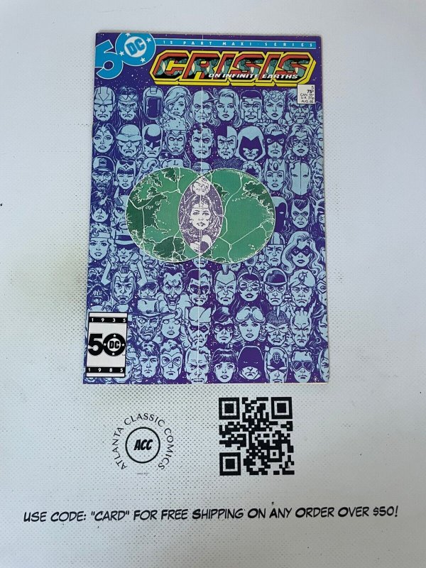 Crisis on Infinite Earths #5 (DC Comics, 1985), raw comic book in VF/NM condition — front cover