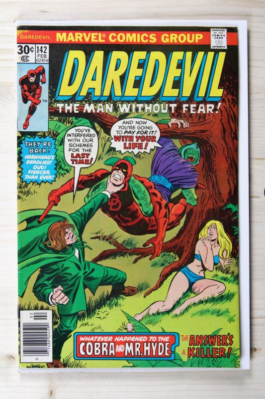 Daredevil #142 (Marvel Comics, 1977), raw comic book in FN/VF 7.0 condition — front cover