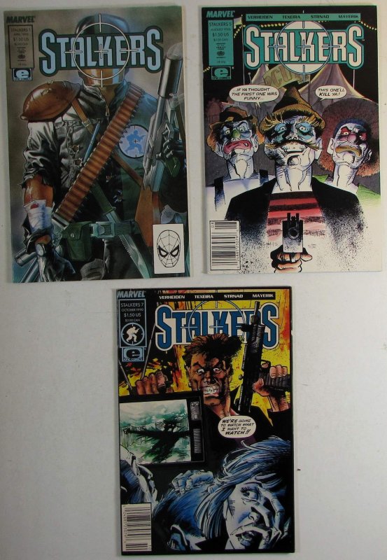1990 Stalkers Lot of 3 #1, 5, 7 Newsstand Marvel Comics 1st Print Comic Books (Marvel Comics, 1990), raw, ungraded comic book — front cover