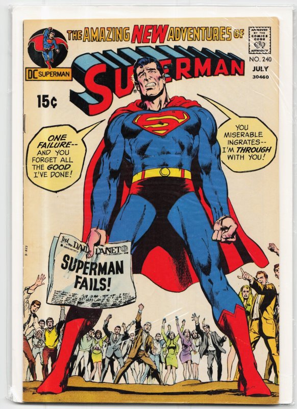 Superman #240 (DC Comics, 1971), raw, ungraded comic book — front cover