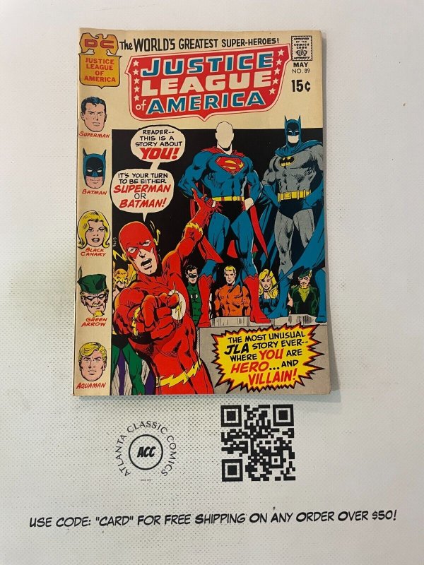 Justice League of America #89 (DC Comics), raw comic book in VF/NM condition — front cover