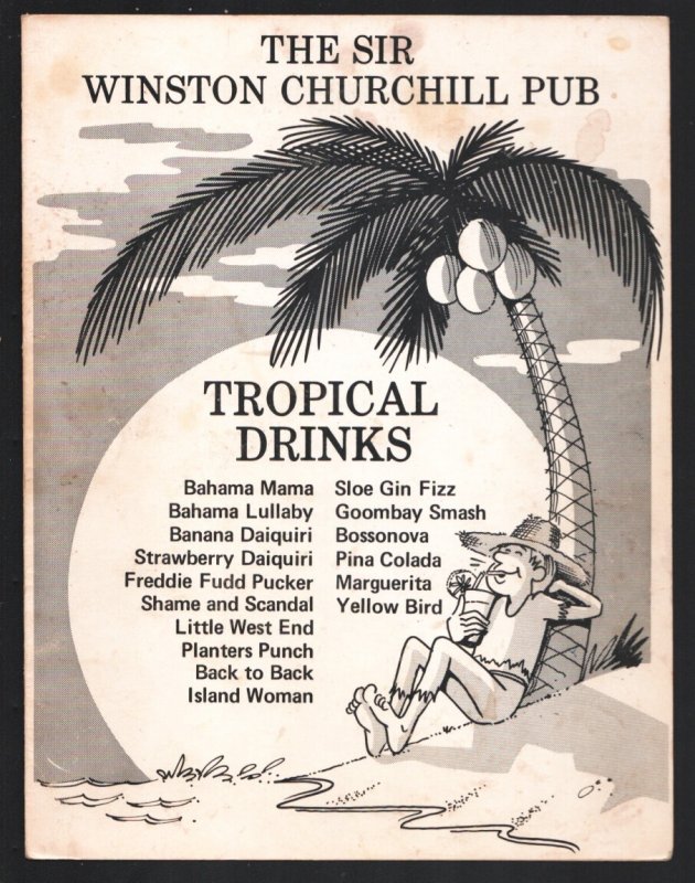 Sir Winston Churchill Pub Drink & Food Menu 1969-Freeport, Grand Bahama Isla (1969), raw, ungraded comic book — front cover