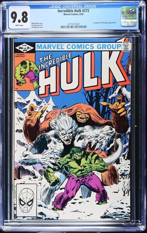 Incredible Hulk #272 (Marvel Comics, 1982), CGC 9.8 graded comic book, Universal Blue label — front cover in its holder