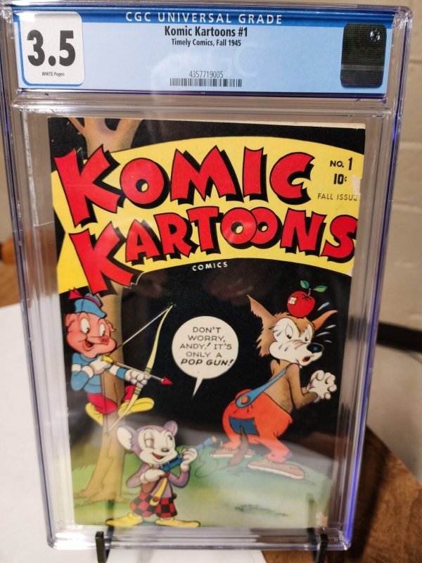 Komic Kartoons #1 (1945), CGC 3.5 graded comic book, Universal Blue label — front cover in its holder