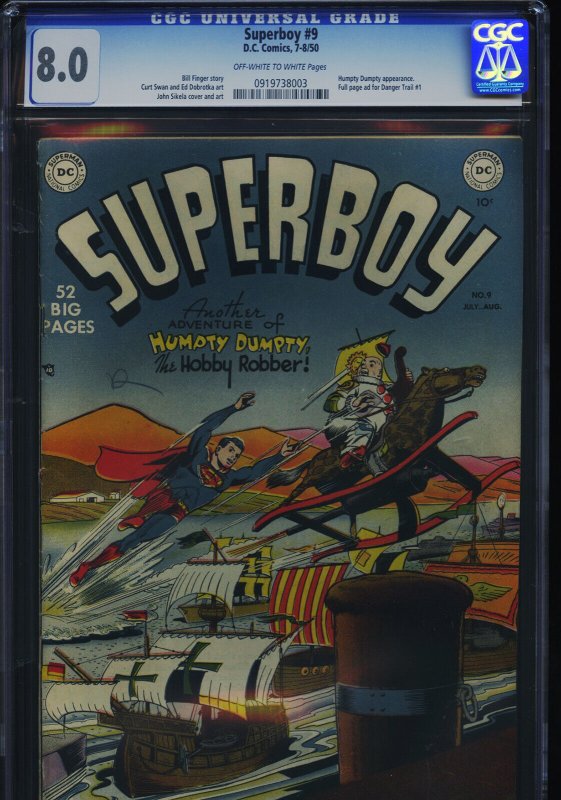 Superboy #9 (DC Comics, 1994), CGC 8.0 graded comic book, Universal Blue label — front cover in its holder