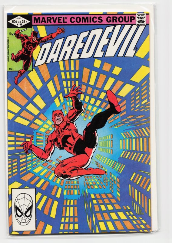 Daredevil #186 (Marvel Comics, 1982), raw, ungraded comic book — front cover