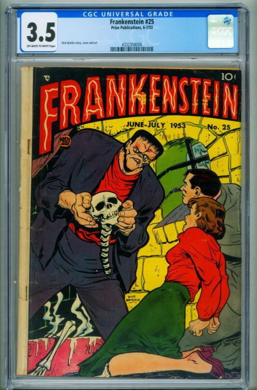 Frankenstein #25, CGC 3.5 graded comic book, Universal Blue label — front cover in its holder