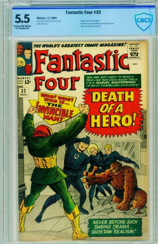 Fantastic Four #32 (Marvel Comics, 1964), CBCS 5.5 graded comic book, Universal Blue label — front cover in its holder