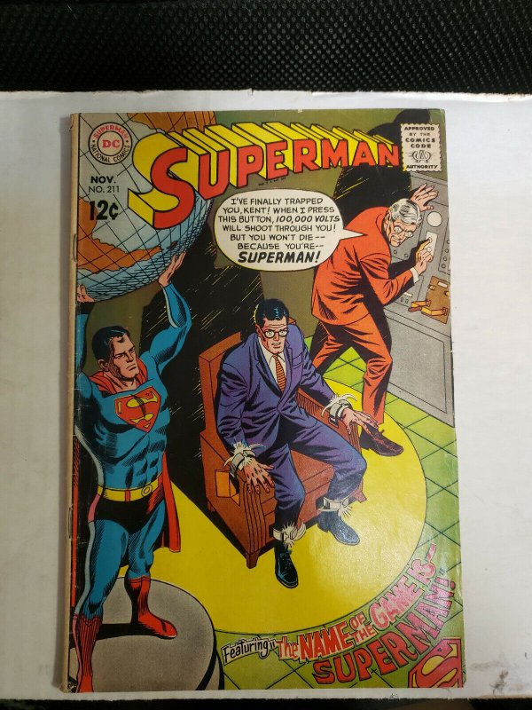 Superman Issue #211 (1968), raw comic book in VG/FN condition — front cover