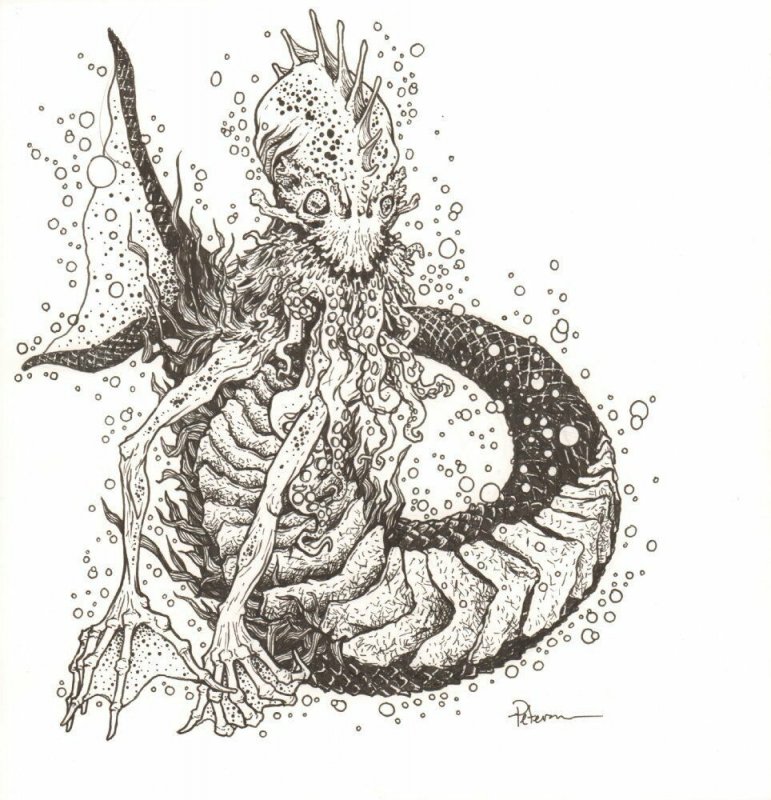 Water Monster RPG Art - Signed art by David Petersen, raw, ungraded comic book — front cover