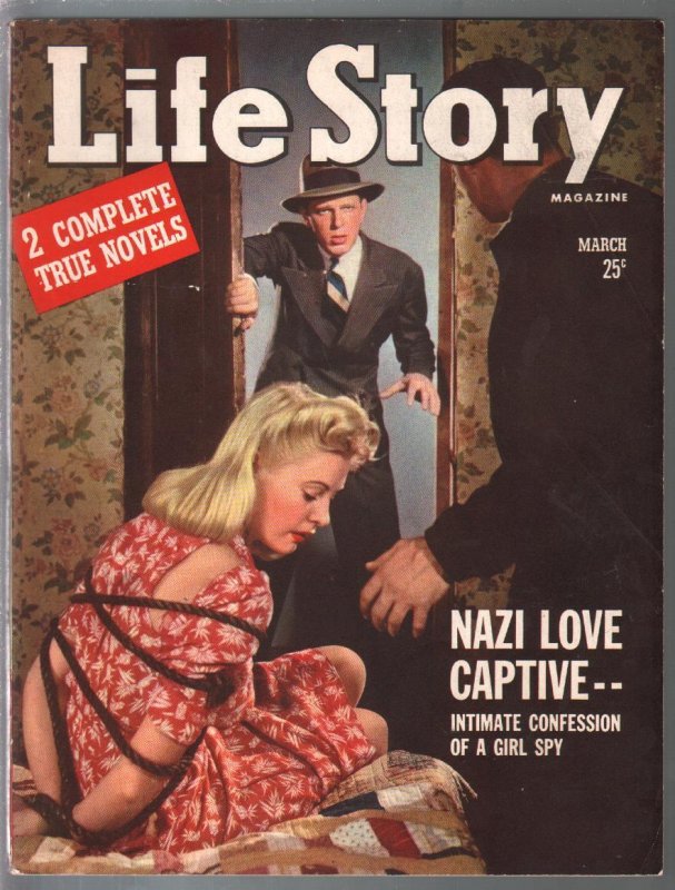 Life Story 3/1942-bondage Cover-Nazi Love Captive-pulp Thrills-rare-VF-, raw comic book in VF- condition — front cover