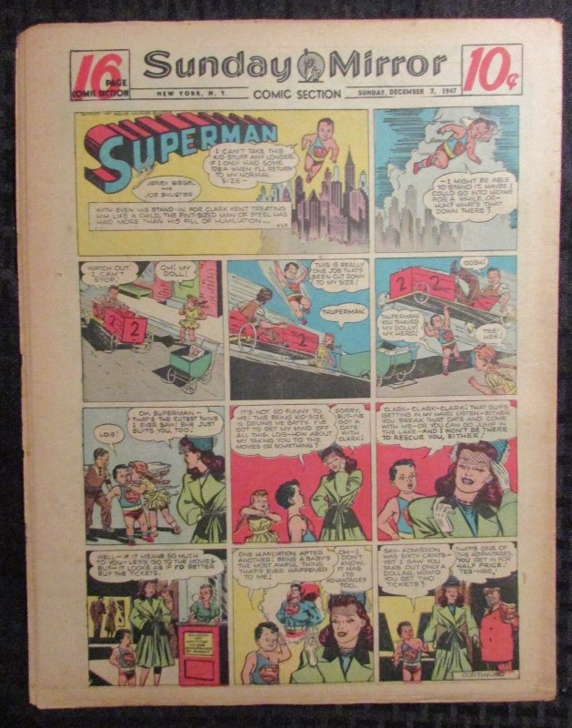 1947 Dec 7 Sunday Mirror Comic Section VG+ 4.5 Superman / Joe Palooka 16pgs (1947), raw comic book in VG+ 4.5 condition — front cover