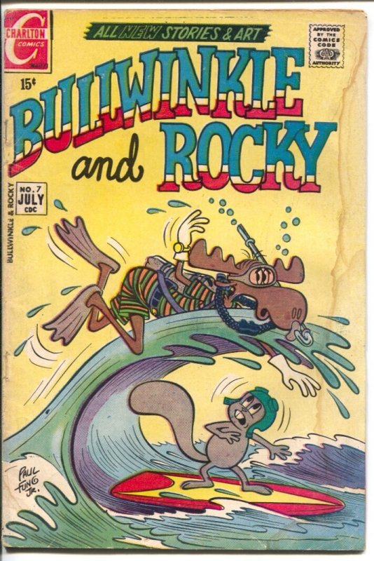 Rocky and Bullwinkle #7 (Charlton Comics, 1971), raw comic book in FR condition — front cover
