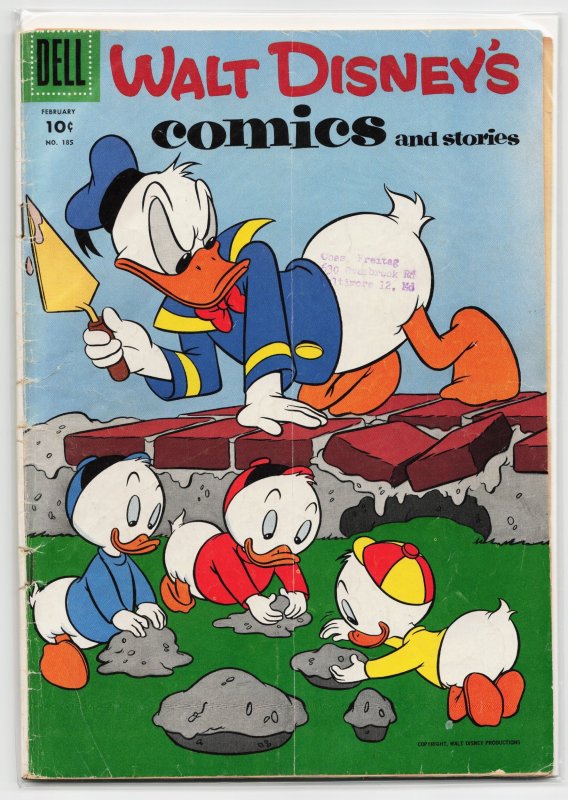Walt Disney's Comics and Stories #185 (Dell, 1956), raw, ungraded comic book — front cover