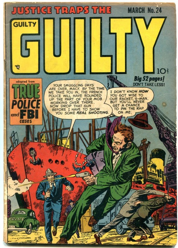Justice Traps the Guilty #24 (1950), raw comic book in VG condition — front cover
