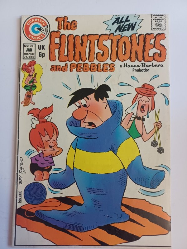 The Flintstones and Pebbles #28 (Charlton Comics, 1974), raw comic book in VG/FN condition — front cover