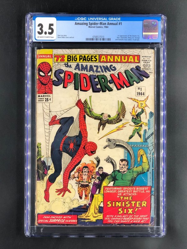 The Amazing Spider-Man Annual #1 (Marvel Comics, 1964), CGC 3.5 graded comic book, Universal Blue label — front cover in its holder