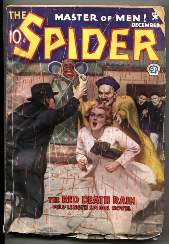 The Spider December 1934- Red Death Rain-villain Menaces Woman-pulp Magazine (1934), raw, ungraded comic book — front cover
