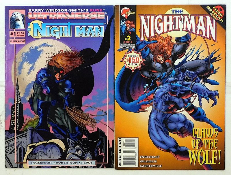 The Night Man Lot of 2 #1, 2 (1993) Malibu Comics 1st Print Comic Books (1993), raw, ungraded comic book — front cover
