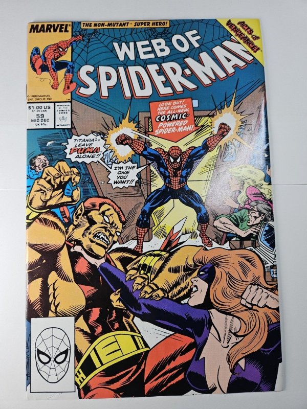 Web of Spider-Man #59 (Marvel Comics, 1989), raw comic book in VF condition — front cover