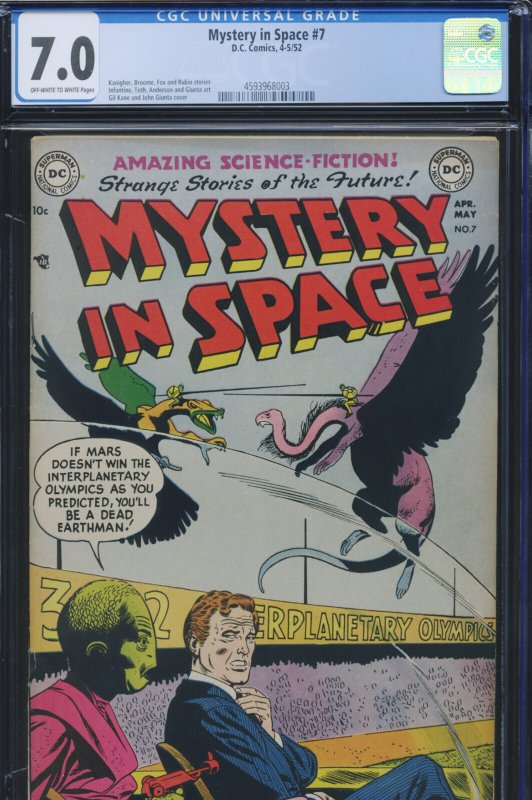 Mystery in Space #7 (DC Comics), CGC 7.0 graded comic book, Universal Blue label — front cover in its holder
