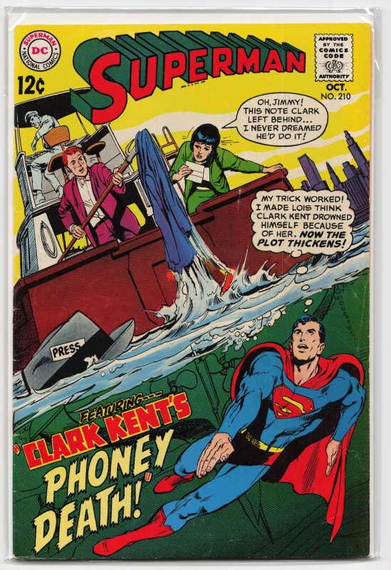 Superman #210 (DC Comics, 1968), raw, ungraded comic book — front cover