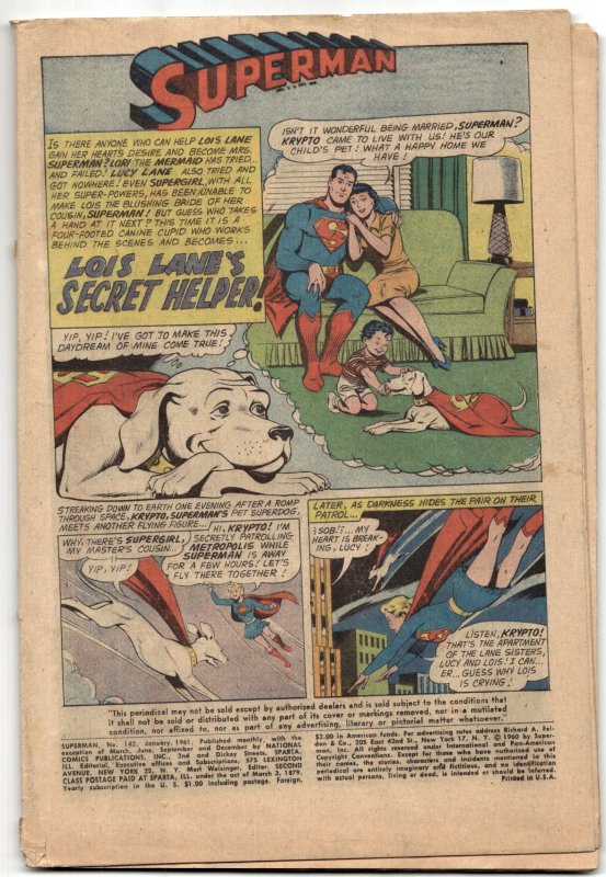 Superman #142 (DC Comics, 1961), raw, ungraded comic book — front cover