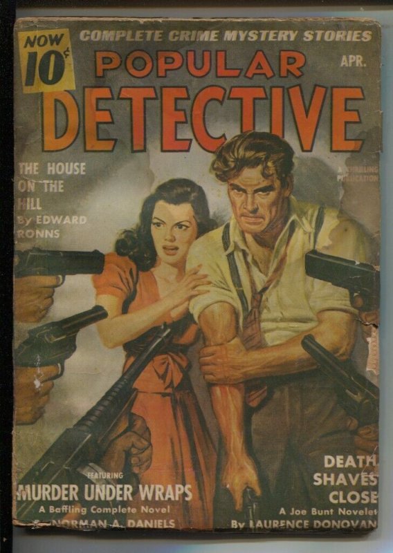 Pulp: Popular Detective 4/1942-Thrilling-Bloody Menace Cover-Violent Pulp St..., raw, ungraded comic book — front cover