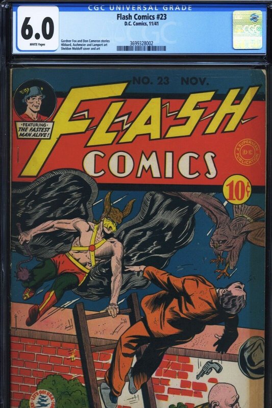 Flash Comics #23 (DC Comics), CGC 6.0 graded comic book, Universal Blue label — front cover in its holder