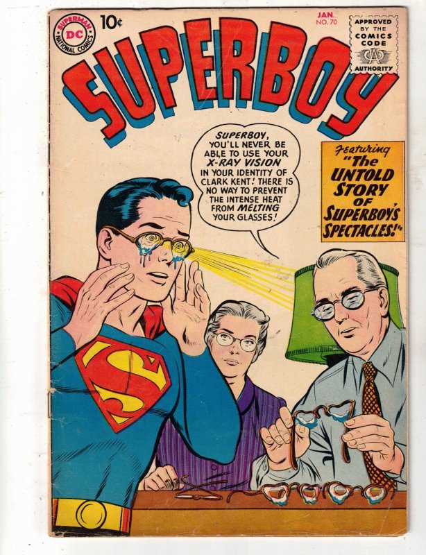 Superboy #70 (DC Comics, 1959), raw, ungraded comic book — front cover