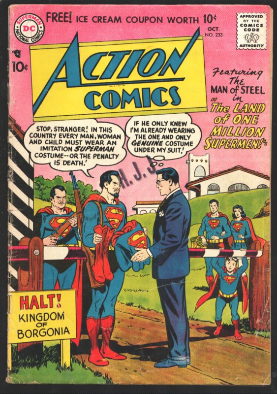 Action Comics #233-1957-DC-Land of a Million Supermen-Tommy Tomorrow-Congo Bi... (DC Comics, 1957), raw, ungraded comic book — front cover