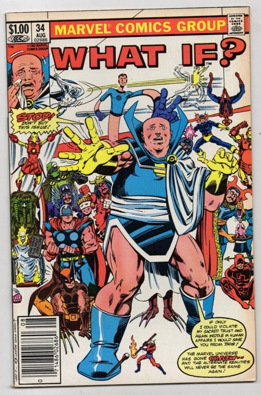 What If...? #34 (Marvel Comics, 1982), raw comic book in FN/VF 7.0 condition — front cover