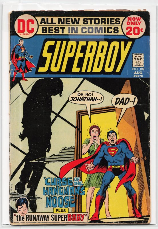 Superboy #189 (DC Comics, 1972), raw, ungraded comic book — front cover