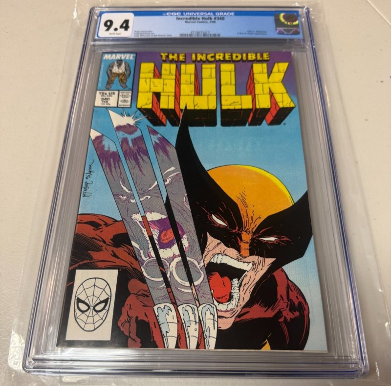 Incredible Hulk #340 (Marvel Comics), CGC 9.4 graded comic book, Universal Blue label — front cover in its holder