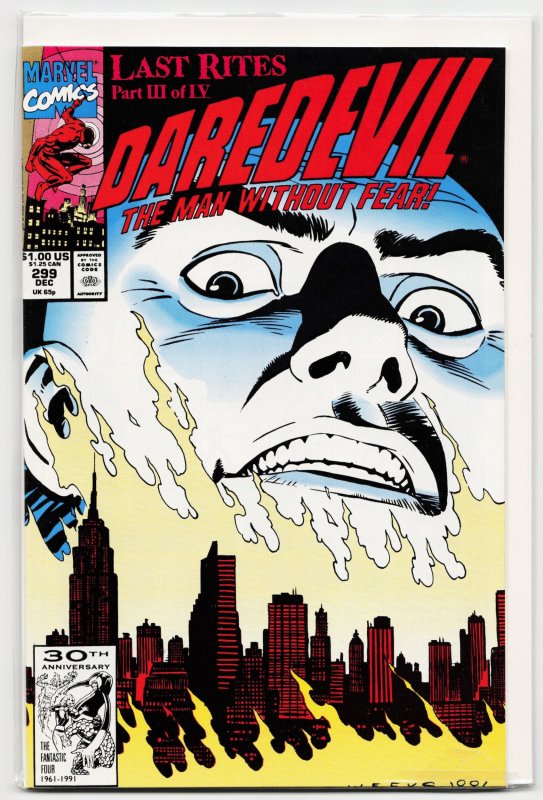 Daredevil #299 (Marvel Comics, 1991), raw, ungraded comic book — front cover