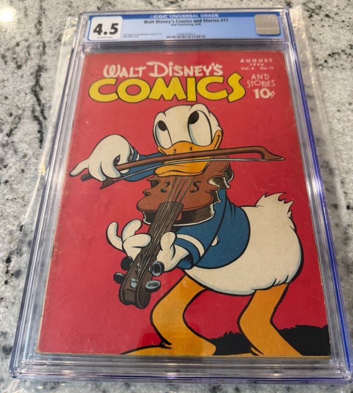 Walt Disney's Comics & Stories #71 (1946), CGC 4.5 graded comic book, Universal Blue label — front cover in its holder