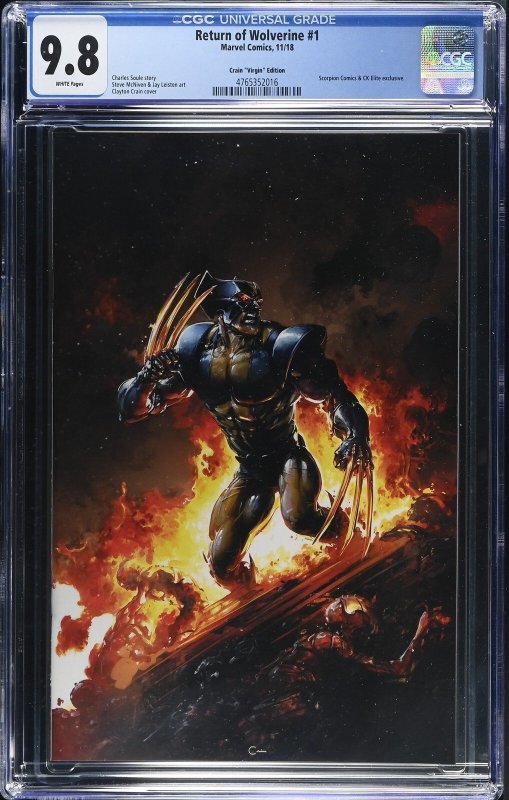 Return of Wolverine #1 (2018), CGC 9.8 graded comic book, Universal Blue label — front cover in its holder