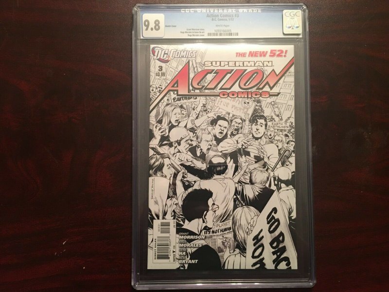 Action Comics #3 (DC Comics), CGC 9.8 graded comic book, Universal Blue label — front cover in its holder