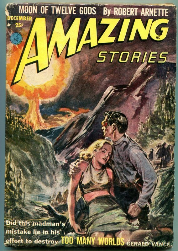 Amazing Stories Pulp December 1952- Too Many Worlds- Moon of 12 Gods (1952), raw, ungraded comic book — front cover