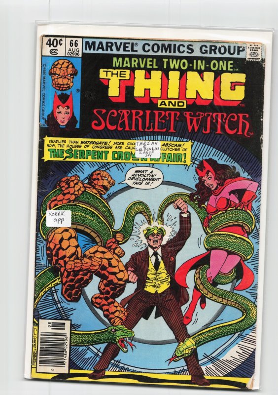 Marvel Two-in-One #66 (Marvel Comics, 1980), raw, ungraded comic book — front cover