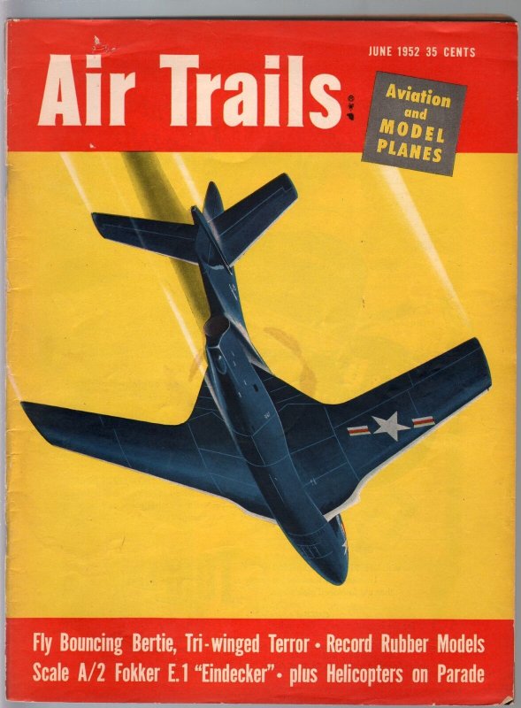 Pulp: Air Trails 6/1952-aviation News-pix-Grumman Cougar P9F-6-Mig-19-VG, raw comic book in VG condition — front cover